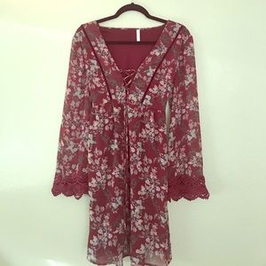 Burgundy Dress with velvet accents